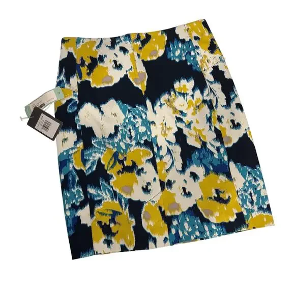 Lyssé New York MP Pull On Skirt Abstract Floral Navy Teal Mustard NWT - Picture 4 of 5